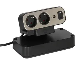 Brennenstuhl estilo černá/stříbrná / Stolní napájecí lišta / 10x zásuvka / USB-A / USB-C PD 30W / 2 m / vypínač