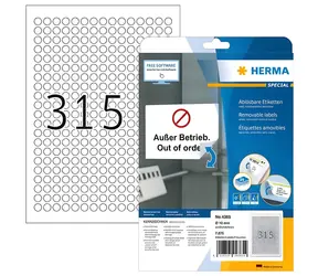 HERMA Kulaté etikety 10 mm / bílé, snímatelné / A4 / 25 listů / 7875 ks