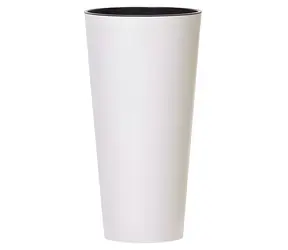 PROSPERPLAST Květináč TUBUS SLIM bílý lesk 25 cm / Objem 15,5 l / Výška 47,6 cm / Plast
