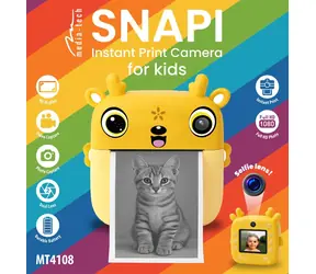 MED SNAPI MT4108 žlutá / Dětský fotoaparát s tiskárnou / 8 MPx / microSD / USB-C
