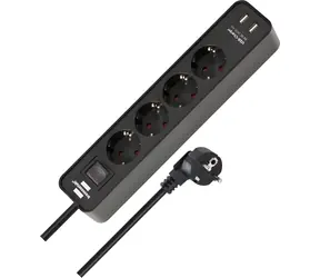 Brennenstuhl Ecolor černá / Prodlužovací kabel / 4x zásuvka / 2x USB-A / 1,5 m / vypínač