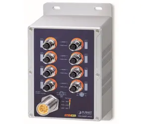 Planet vodotěsný PoE switch 8x FE M12 IP67 / Switch / 8x PoE 802.3at 180 W / -40 až 75 °C / 12-56 VDC