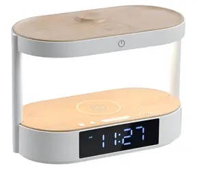 Immax TRIPLE DOCK bílá (světlé dřevo) / LED budík / 3v1 bezdrátové nabíjení 20W / USB-C / 30lm