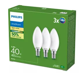 Philips Ultra Efficient LED žárovka E14 / LED žárovka / B35 / 2,1W = 40W / 2700K teplá bílá / 3 ks