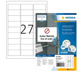 HERMA Univerzální etikety 63,5x29,6 mm / bílé, snímatelné / 100 listů A4 / 2700 ks