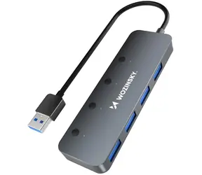 Wozinsky USB hub šedá / USB rozbočovač / 4x USB-A / Vypínače / Hliníkové pouzdro