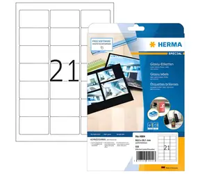 Herma etikety 63,5x38,1 mm bílá lesklý papír / Etikety / A4 / laser / permanentní / 525 ks