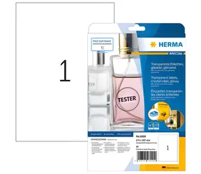 Herma etikety A4 transparentní / lesklá fólie / laser / voděodolné / 25 ks