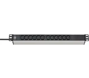 Brennenstuhl Alu-Line 19" černá/hliník / Zásuvková lišta do racku / 12x C13 / IEC C14 / 2 m