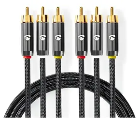 Nedis Kompozitní video kabel antracit / Video kabel / 3x RCA - 3x RCA / pozlacené konektory / 480p / 2 m