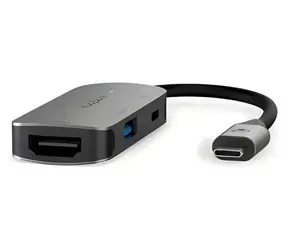 Nedis USB-C Multiport adaptér šedý / 3-in-1 / USB-A / USB-C / HDMI / USB 3.2 Gen 1 / 5 Gbps / 0,10 m