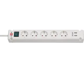 Brennenstuhl Bremounta bílá / Napájecí lišta / 5x zásuvka / 2x USB-A