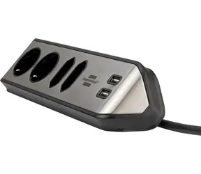 Brennenstuhl Estilo černá/nerez / Stolní zásuvka / rohová / 4x zásuvka / 2x USB-A / 16A