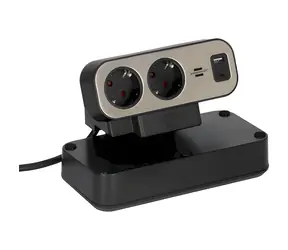 Brennenstuhl estilo černá/stříbrná / Stolní napájecí lišta / 9x zásuvka / USB-A / USB-C PD 30W / 2 m / vypínač