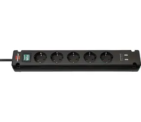 Brennenstuhl Bremounta černá / Napájecí lišta / 5x zásuvka / 2x USB-A / 3 m
