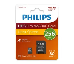 Philips microSDXC 256 GB + adaptér / Micro SD karta / Class 10 / UHS-I U1 / čtení: 80 MB/s / zápis: 30 MB/s