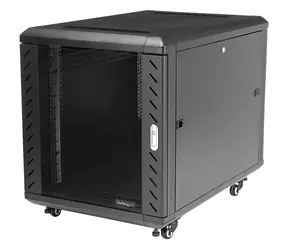 StarTech Open Frame 12U černý / Stojanový rack / 19" / hloubka 900 mm / nosnost 800 kg / pojízdný