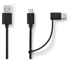 Nedis USB-A - Micro-B/USB-C černá / USB kabel / 2v1 / USB 2.0 / 480 Mbps / 1 m