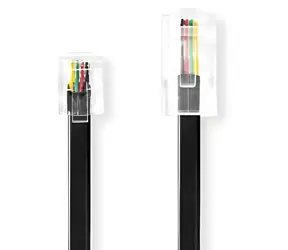 Nedis telefonní kabel RJ11-RJ45 plochý černý / Telefonní kabel / pozlacené konektory / 5 m