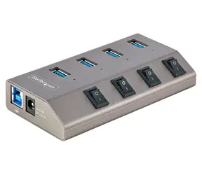 StarTech USB Hub 4 porty šedá / USB rozbočovač / 4x USB-A / jednotlivé vypínače portů / napájecí adaptér