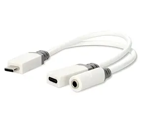 Nedis USB-C audio adaptér bílý / Adaptér / USB-C zástrčka - USB-C + Jack 3,5 mm zásuvka / USB 2.0 / 10 cm