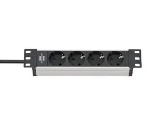 Brennenstuhl Alu-Line 10 černá/stříbrná / Napájecí lišta / 19" / 4x zásuvka / uzemnění / 16 A / 2m kabel