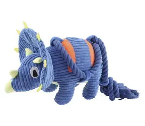 Huhubamboo Plyšový Triceratops 43 cm / Hračka pro psy / Pískací / Manšestr
