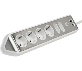 Brennenstuhl Estilo bílá/nerezová / Stolní prodlužovací zásuvka / 6 zásuvek / 2x USB-A / rohová / 2 m / IP20