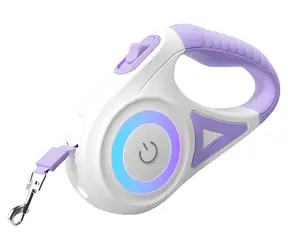 Rojeco Automatické vodítko LED fialové / Vodítko pro psy / Samonavíjecí / 5 m / RGB podsvícení / do 35 kg