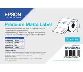 EPSON Premium Matte Label 76x51 mm / Etikety / Die-cut role / 2310 ks / voděodolné