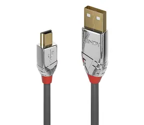 Lindy Cromo Line šedá / Kabel USB / USB A - Mini-USB B / 3 m / 480 Mbit/s