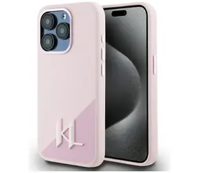 Karl Lagerfeld Silicone Shadow Metal Initial MagSafe růžová / Pouzdro pro iPhone 15 Pro / Silikonové