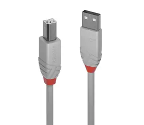 Lindy Anthra Line šedá / Kabel USB / USB 2.0 Typ A - Typ B / M/M / 3 m / 480 Mbit/s