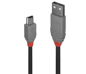 Lindy Anthra Line černá / Kabel USB / USB 2.0 Typ A - Mini-B / M/M / 3 m / 480 Mbit/s