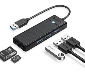 Orico PAPW3AT-U3 černá / USB hub / 3x USB-A 3.0 / čtečka microSD/SD karet / kabel 1 m