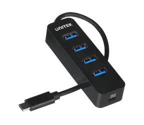 Unitek USB-C hub černá / Hub USB / 4x USB-A 3.0 / aktivní 10 W
