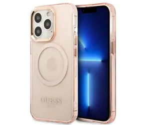 Guess Gold Outline Translucent MagSafe růžová / Pouzdro / Apple iPhone 13 Pro Max