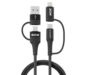 Wozinsky WNBAA černá / Nabíjecí a datový kabel 4v1 / 2x USB-C / USB-A / Lightning / 60W / 1 m