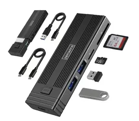 Zenwire HUB63 / Externí box pro M.2 SSD s USB-C hubem / 7v1 / NVMe / PCIe / SATA / SD