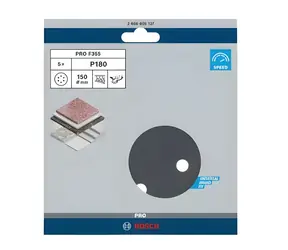 BOSCH Brusný papír P180 O150 mm / Brusný papír / Pro vibrační brusky / Suchý zip / 6 otvorů / 5 ks