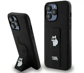 Karl Lagerfeld Gripstand Saffiano Choupette Pins černá / Pouzdro pro iPhone 13 Pro/13