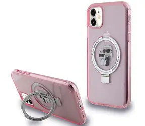 Karl Lagerfeld Ring Stand Karl & Choupette MagSafe růžová / Pouzdro pro iPhone 11/XR