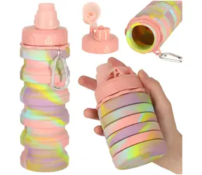 KIK Skládací láhev na vodu Růžová / Láhev na pití / 500 ml / silikon