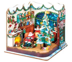 2KIDS TOYS 3D dřevěná skládačka Miniatura domečku Santova dílna / 3D skládačka / 100+ dílků / LED osvětlení / 14+