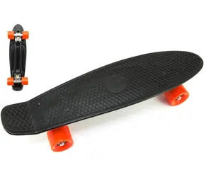 TEDDIES Pennyboard černý / Pennyboard / 60 cm / kovové osy / oranžová kola
