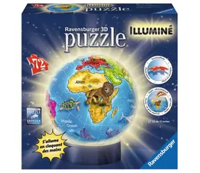RAVENSBURGER 3D puzzleball Svítící globus / 72 dílků / LED podsvícení / od 6 let