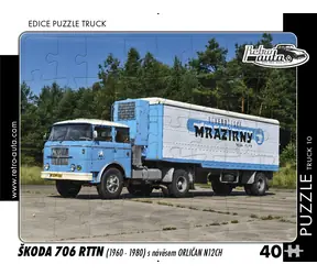 RETRO-AUTA Puzzle TRUCK č.10 Škoda 706 RTTN s návěsem Orličan N12CH (1960–1980) / 40 dílků