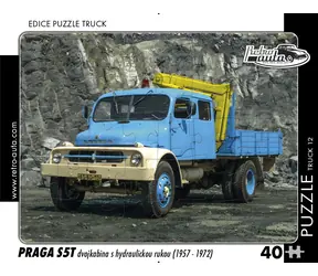 RETRO-AUTA Puzzle TRUCK č.12 Praga S5T dvojkabina s hydraulickou rukou (1957–1972) / 40 dílků