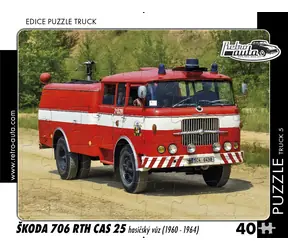 RETRO-AUTA Puzzle TRUCK č.5 Škoda 706 RTH CAS 25 hasičský vůz (1960–1964) / 40 dílků