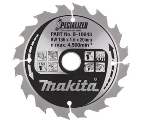Makita Pilový kotouč na dřevo 136x20 mm / Pilový kotouč / 16 zubů / Řezání nasucho